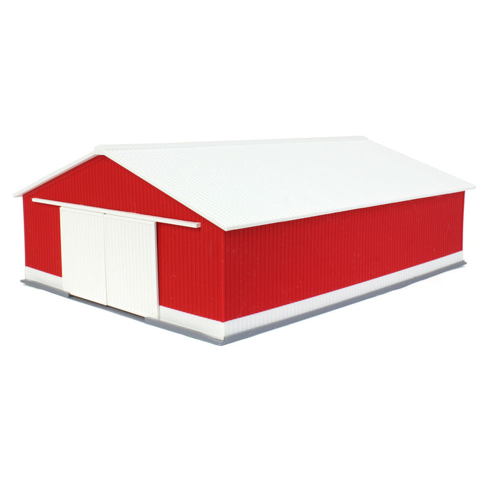 1/64 "The Professional" Red/White 60ft x 80ft Machine & Farm Shed, 3D Printed