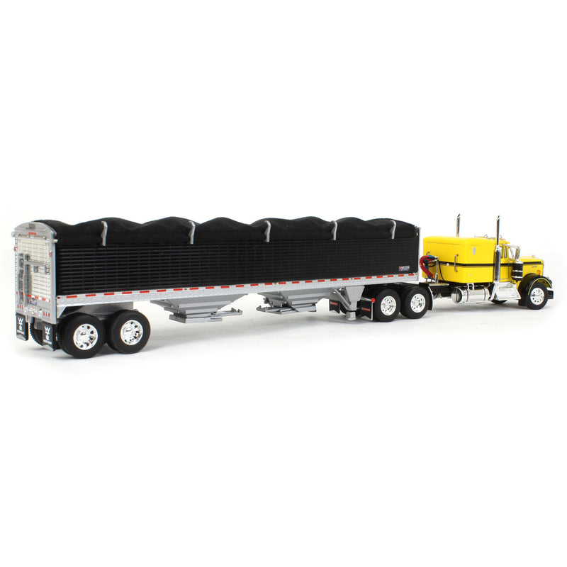 1/64 Kenworth W900A Semi Truck with High Side Grain Trailer, Yellow & Black, DCP by First Gear