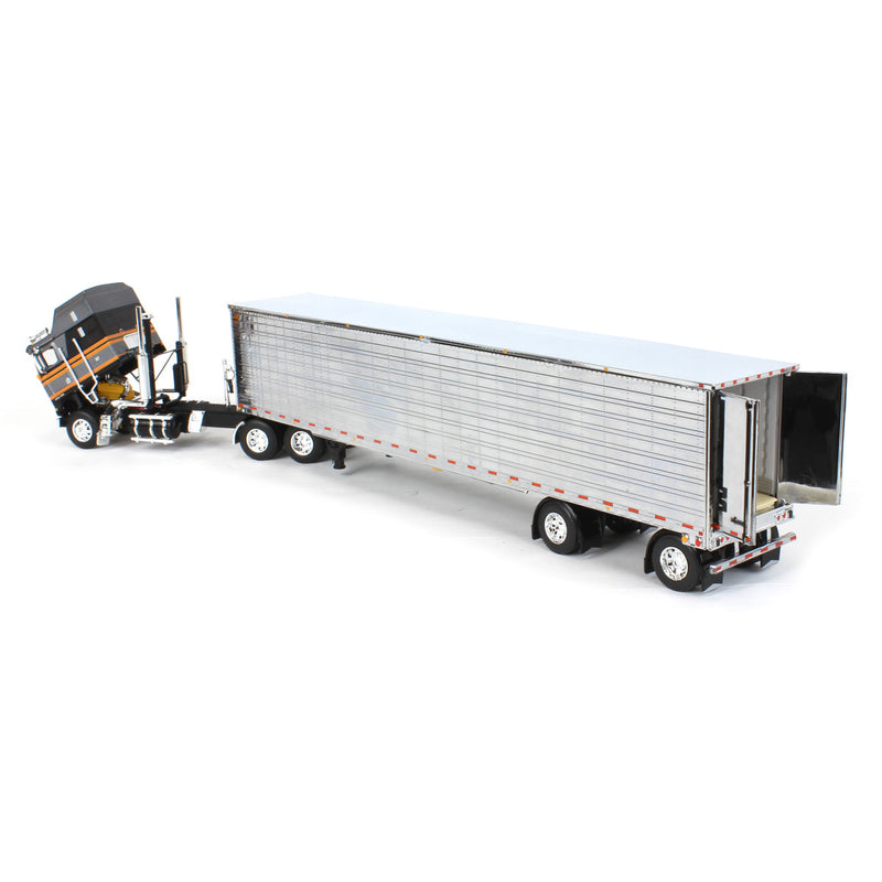 1/64 Kenworth K100 Aerodyne Long Frame Semi Truck with Chrome Van Trailer, Silver/Black, DCP by First Gear