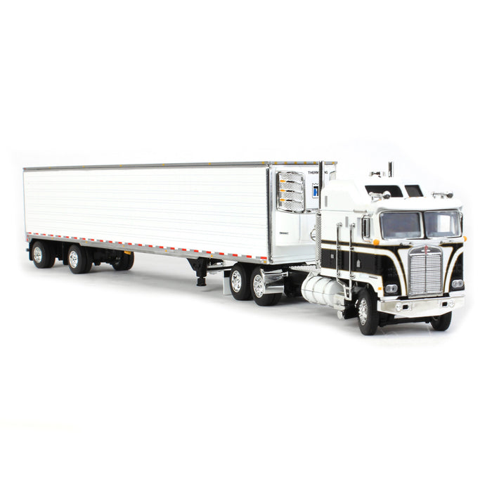 1/64 Black & White Kenworth K100 Aerodyne Long Frame w/ White Reefer Trailer, DCP by First Gear