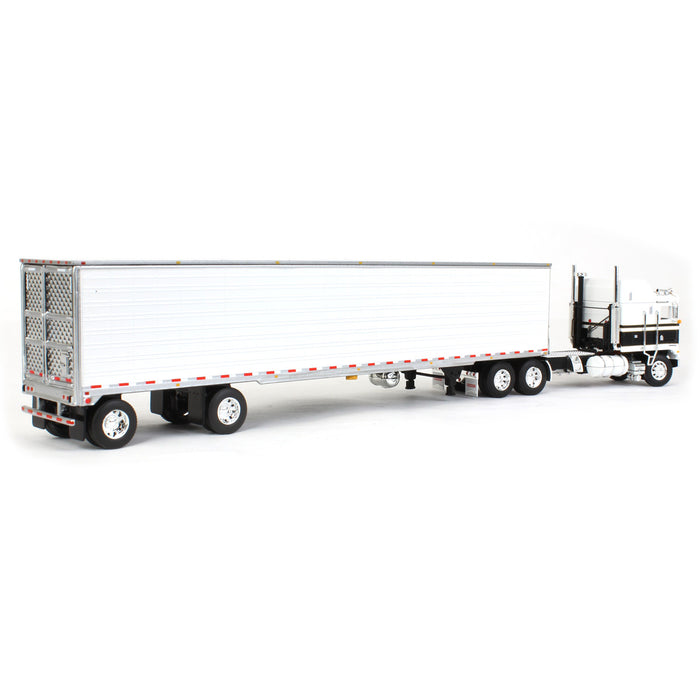 1/64 Black & White Kenworth K100 Aerodyne Long Frame w/ White Reefer Trailer, DCP by First Gear