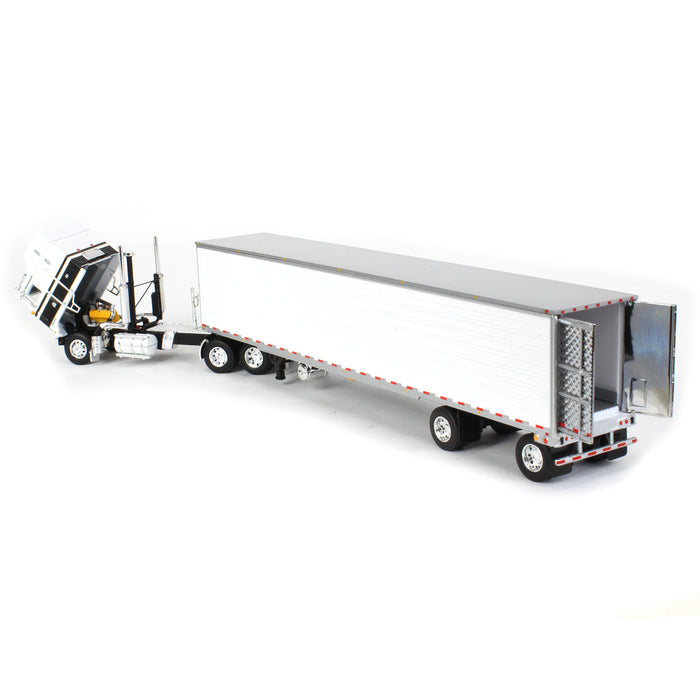 1/64 Black & White Kenworth K100 Aerodyne Long Frame w/ White Reefer Trailer, DCP by First Gear