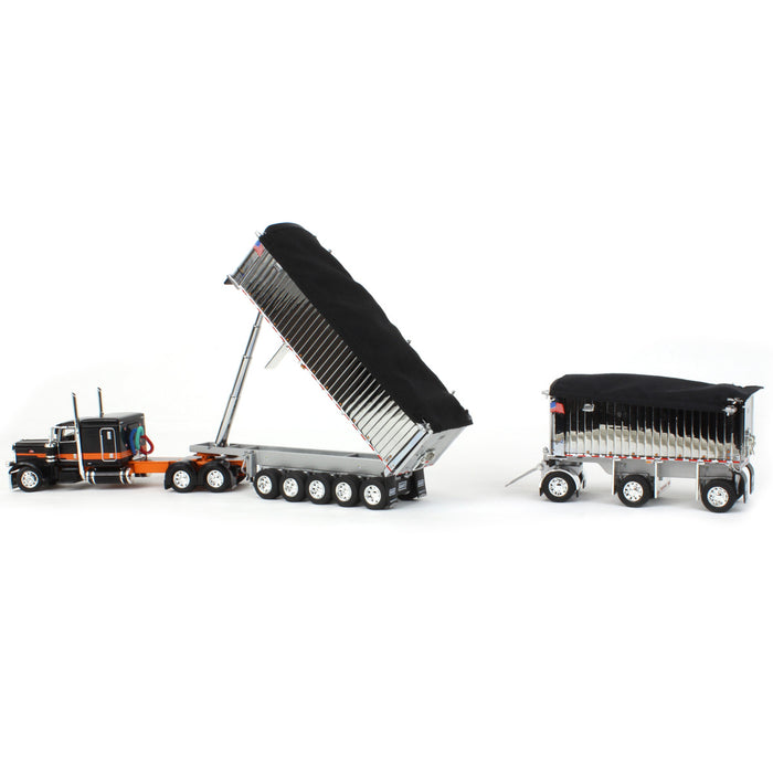 1/64 Black/Orange/Chrome Peterbilt 389 w/ Chrome East Genesis II End Dump Trailers, DCP by First Gear