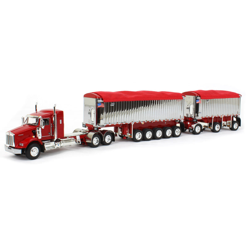 1/64 Red/Chrome Kenworth T800 w/ Chrome East Genesis II End Dump Trailers, DCP by First Gear