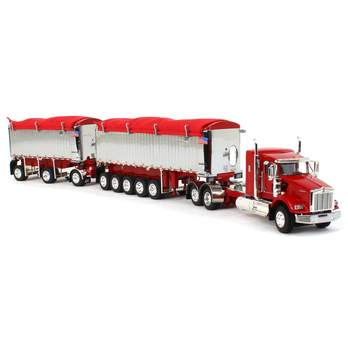 1/64 Red/Chrome Kenworth T800 w/ Chrome East Genesis II End Dump Trailers, DCP by First Gear