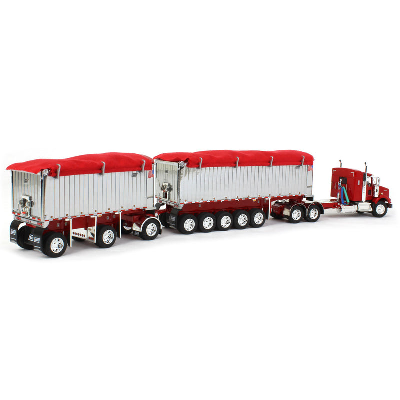 1/64 Red/Chrome Kenworth T800 w/ Chrome East Genesis II End Dump Trailers, DCP by First Gear