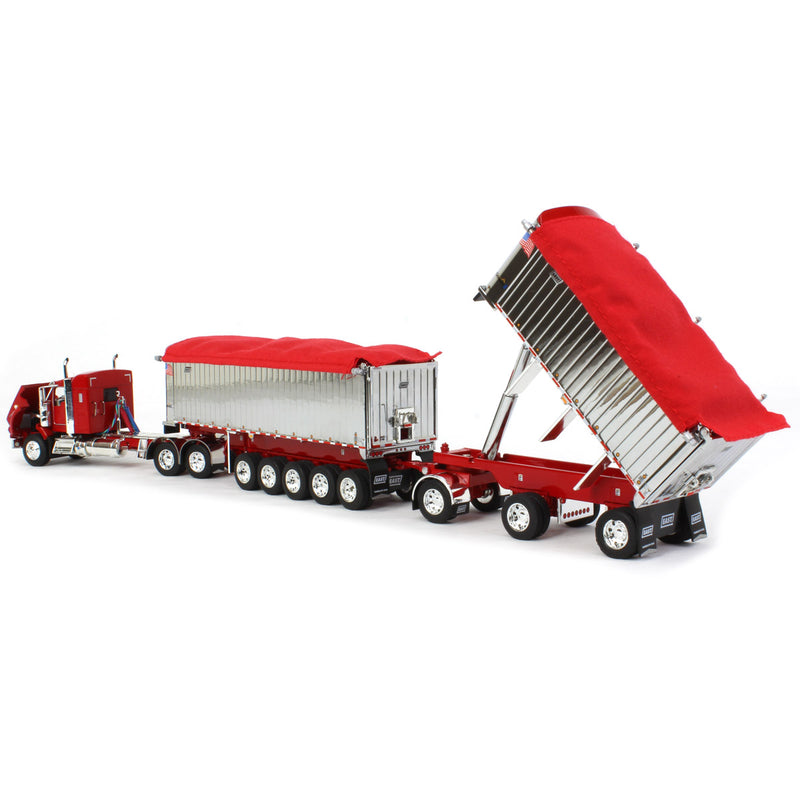 1/64 Red/Chrome Kenworth T800 w/ Chrome East Genesis II End Dump Trailers, DCP by First Gear