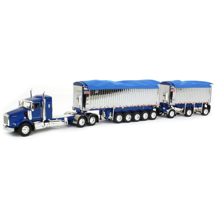 1/64 Blue/Chrome Kenworth T800 w/ Chrome East Genesis II End Dump Trailers, DCP by First Gear