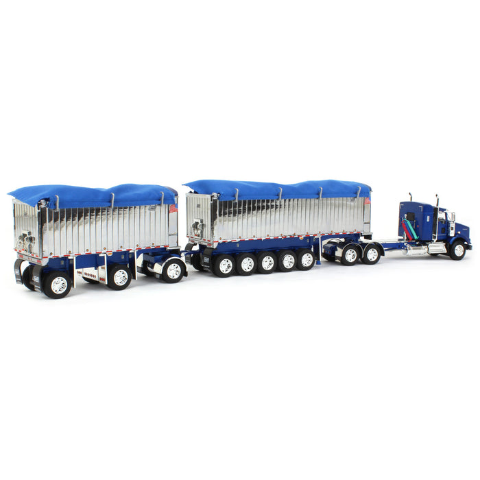 1/64 Blue/Chrome Kenworth T800 w/ Chrome East Genesis II End Dump Trailers, DCP by First Gear