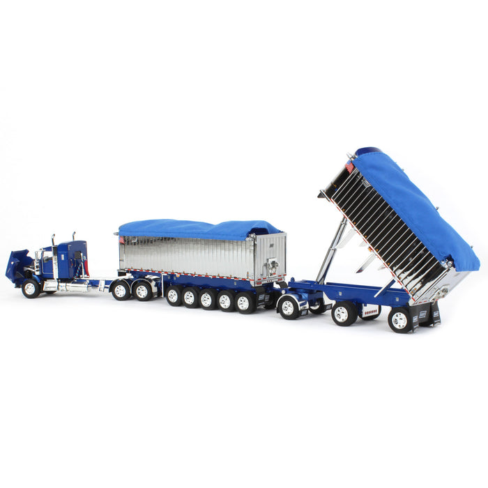 1/64 Blue/Chrome Kenworth T800 w/ Chrome East Genesis II End Dump Trailers, DCP by First Gear