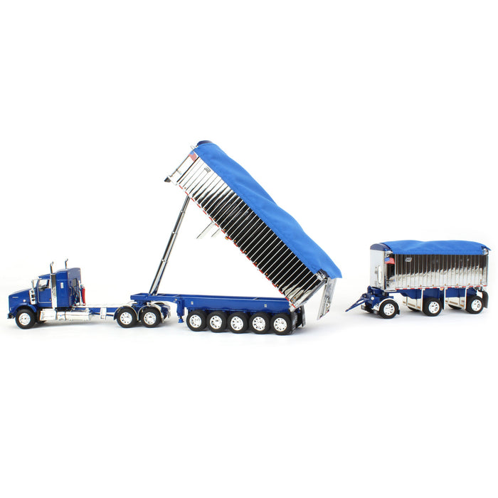 1/64 Blue/Chrome Kenworth T800 w/ Chrome East Genesis II End Dump Trailers, DCP by First Gear