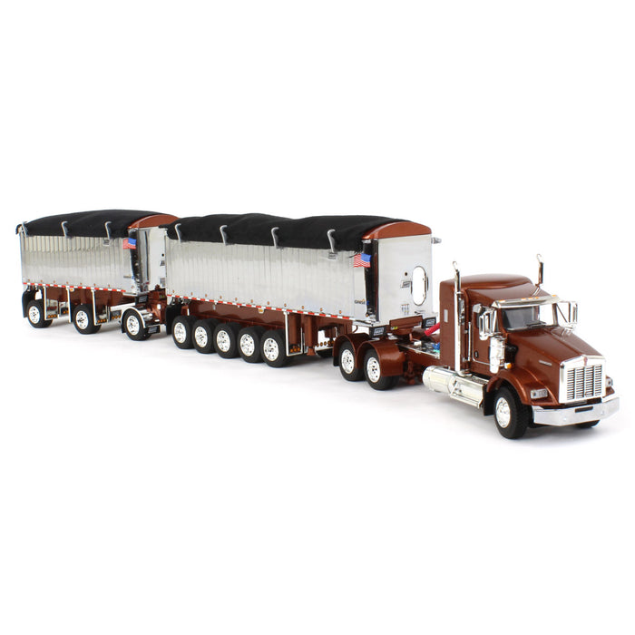 1/64 Bronze/Chrome Kenworth T800 w/ Chrome East Genesis II End Dump Trailers, DCP by First Gear