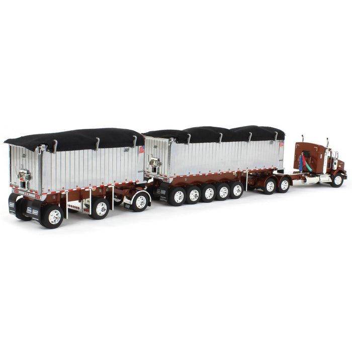 1/64 Bronze/Chrome Kenworth T800 w/ Chrome East Genesis II End Dump Trailers, DCP by First Gear