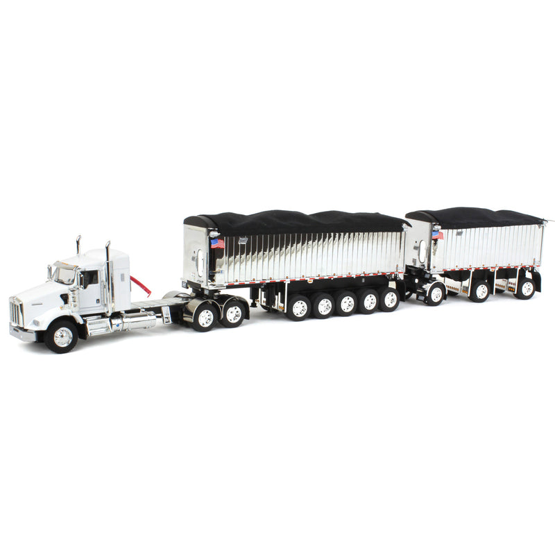 1/64 White/Chrome Kenworth T800 w/ Chrome East Genesis II End Dump Trailers, DCP by First Gear