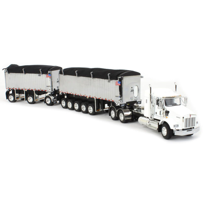1/64 White/Chrome Kenworth T800 w/ Chrome East Genesis II End Dump Trailers, DCP by First Gear