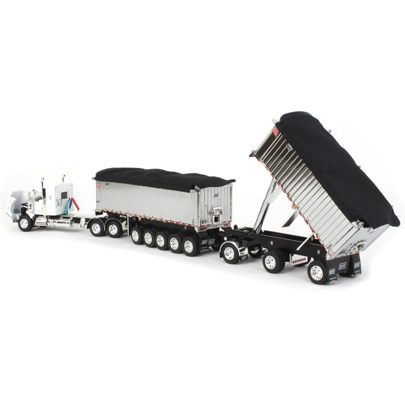 1/64 White/Chrome Kenworth T800 w/ Chrome East Genesis II End Dump Trailers, DCP by First Gear