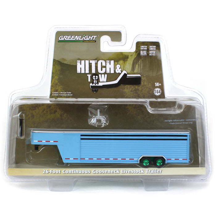 Green Machine ~ 1/64 26ft Continuous Gooseneck Trailer, Light Blue, Hitch & Tow Trailers