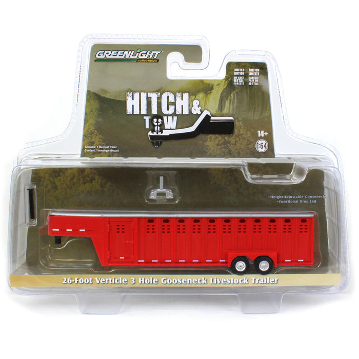 1/64 26ft Vertical Three Hole Gooseneck Trailer, Red, Hitch & Tow Trailers