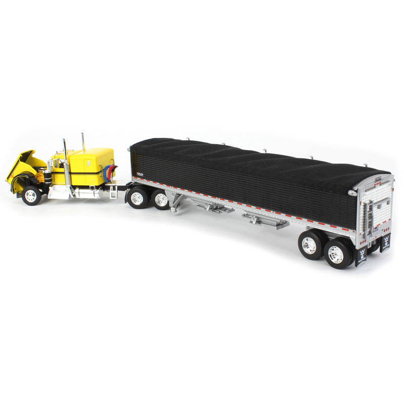 1/64 Kenworth W900A Semi Truck with High Side Grain Trailer, Yellow & Black, DCP by First Gear
