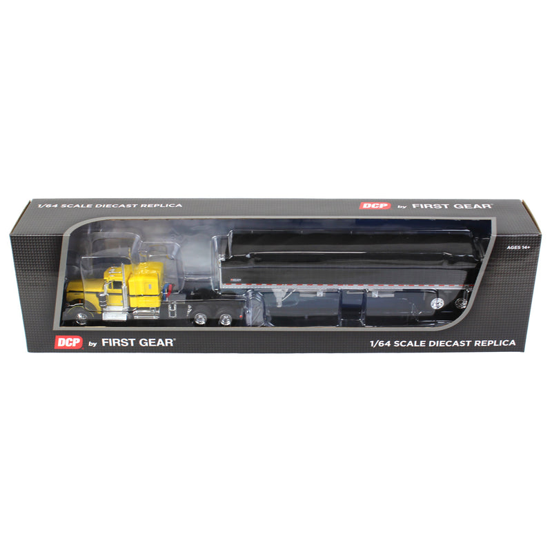 1/64 Kenworth W900A Semi Truck with High Side Grain Trailer, Yellow & Black, DCP by First Gear