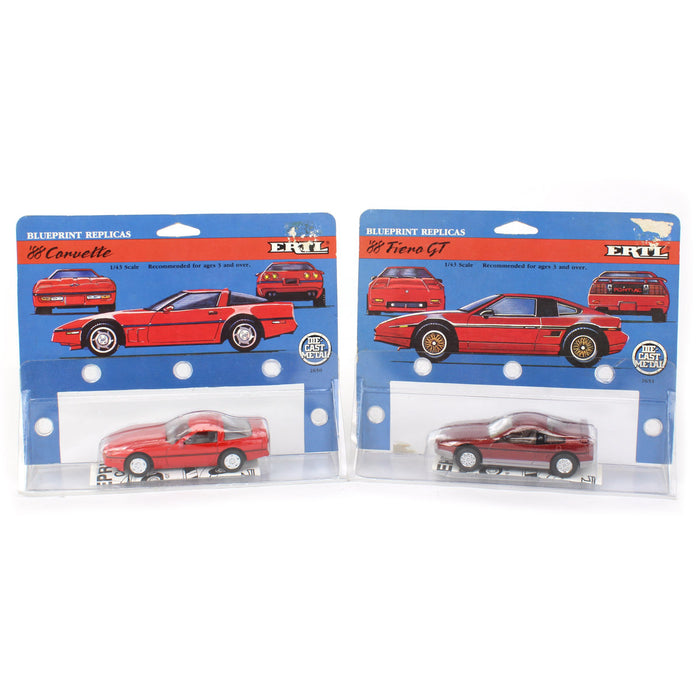Set of (2) 1/43 1988 Cars, Corvette & Fiero GT - SOLD AS-IS