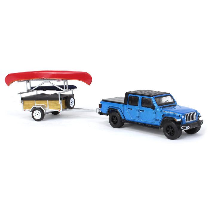 1/64 2021 Jeep Gladiator Hydro Blue, Canoe Trailer with Canoe Rack, Hitch & Tow 24