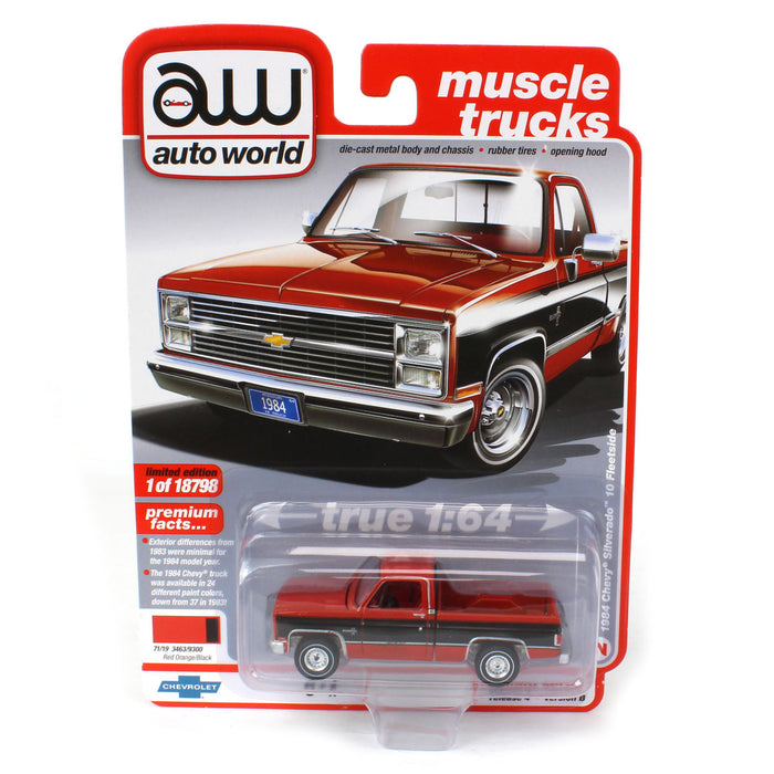 1/64 1984 Chevrolet Silverado, Orange with Black, Auto World 2021 Release 4B