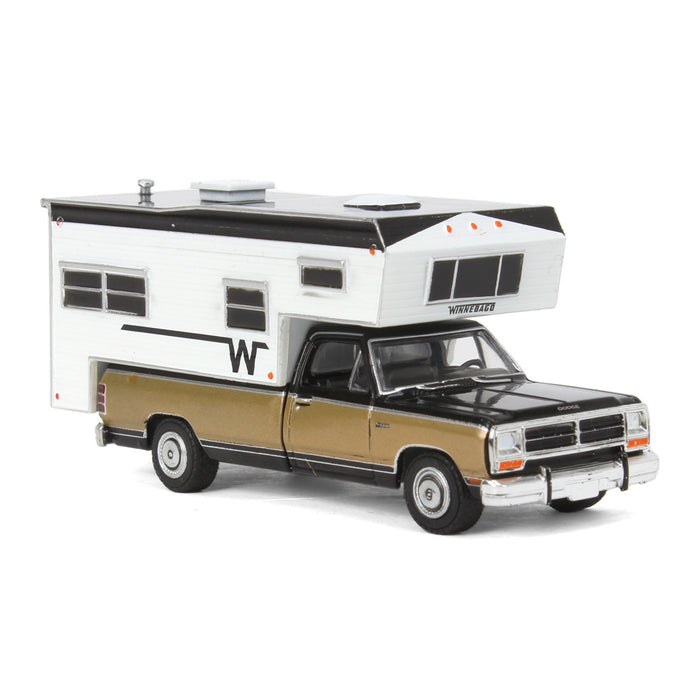 1/64 1990 Dodge Ram D-250 Royal SE with Winnebago Camper, Black and Sand