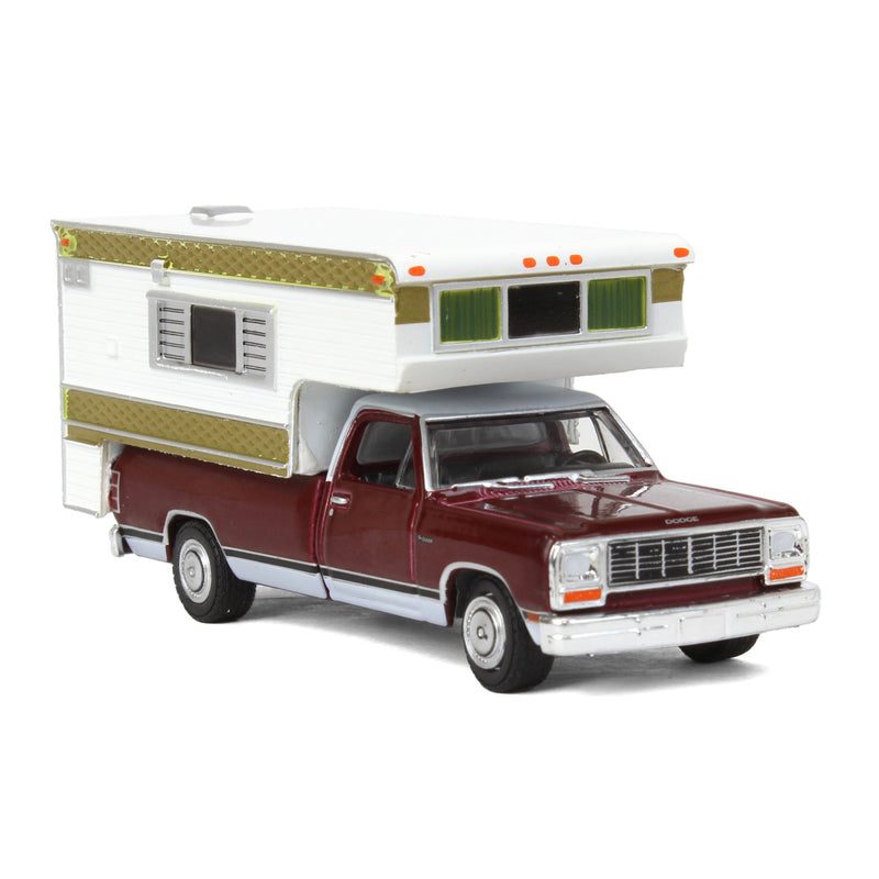 1/64 1981 Dodge Ram D-250 Royal with Large Camper by GreenLight Collectibles, Red & White