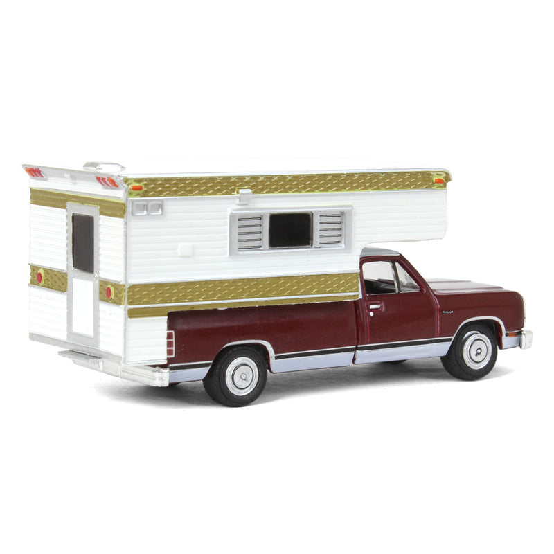 1/64 1981 Dodge Ram D-250 Royal with Large Camper by GreenLight Collectibles, Red & White