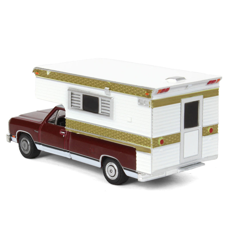 1/64 1981 Dodge Ram D-250 Royal with Large Camper by GreenLight Collectibles, Red & White