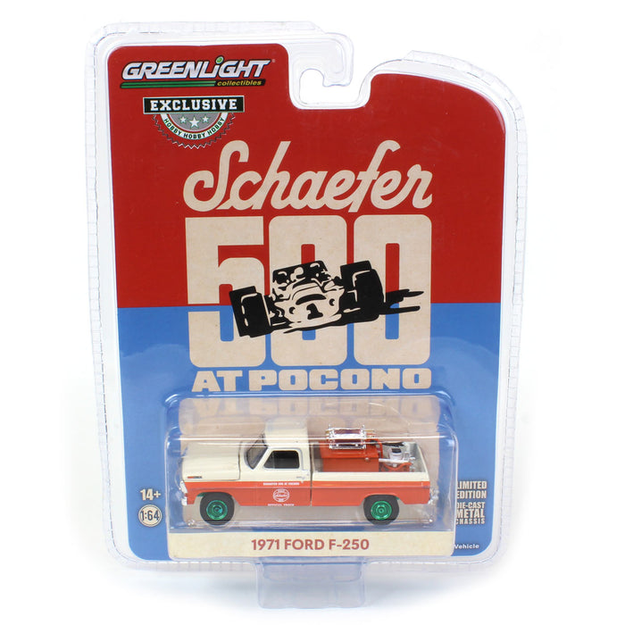 Green Machine ~ 1/64 1971 Ford F-250 with Fire Equipment, 1971 Schaefer 500 Pocono Official Truck