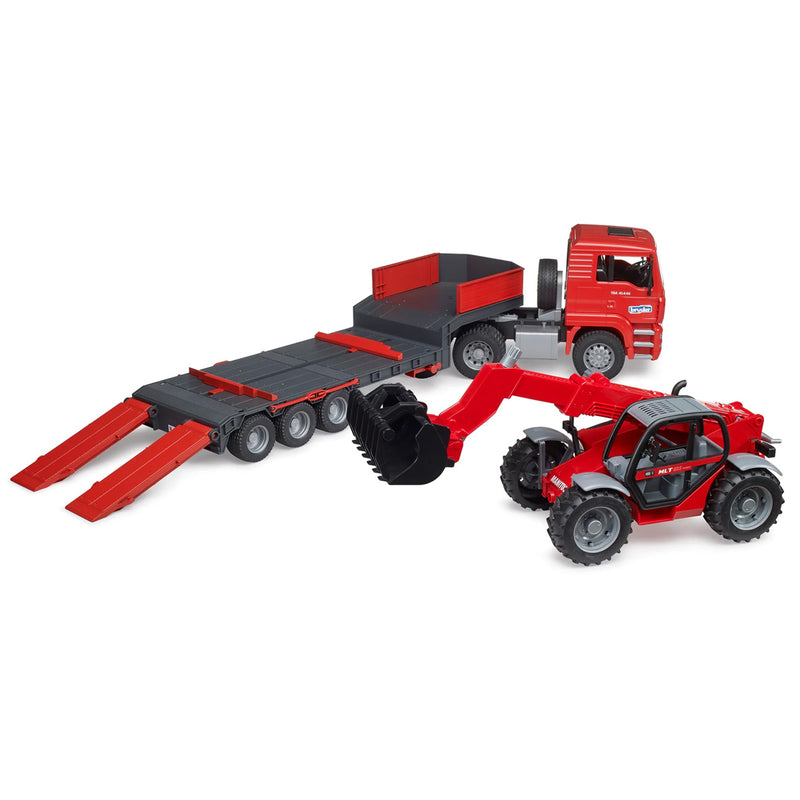 1/16 Man TGA Low Loader Truck with Manitou MLT633 Telescopic Loader by Bruder