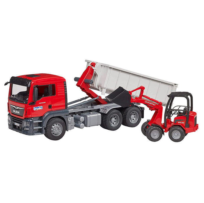 1/16 Man TGS Truck with Roll-off Container & Schaffer Compact Loader by Bruder