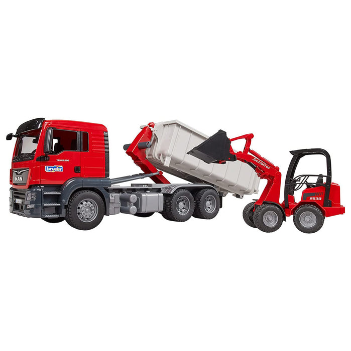 1/16 Man TGS Truck with Roll-off Container & Schaffer Compact Loader by Bruder
