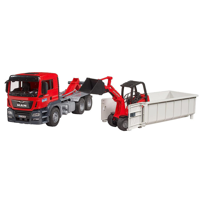 1/16 Man TGS Truck with Roll-off Container & Schaffer Compact Loader by Bruder