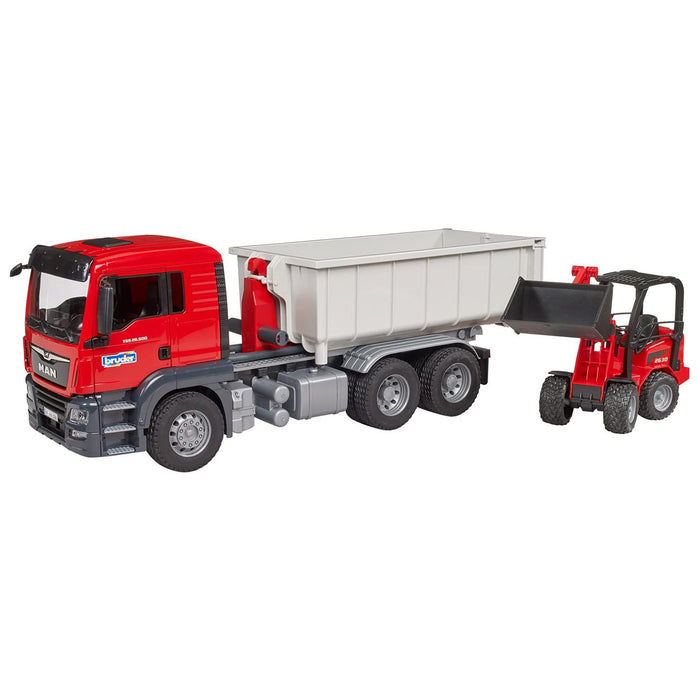 1/16 Man TGS Truck with Roll-off Container & Schaffer Compact Loader by Bruder