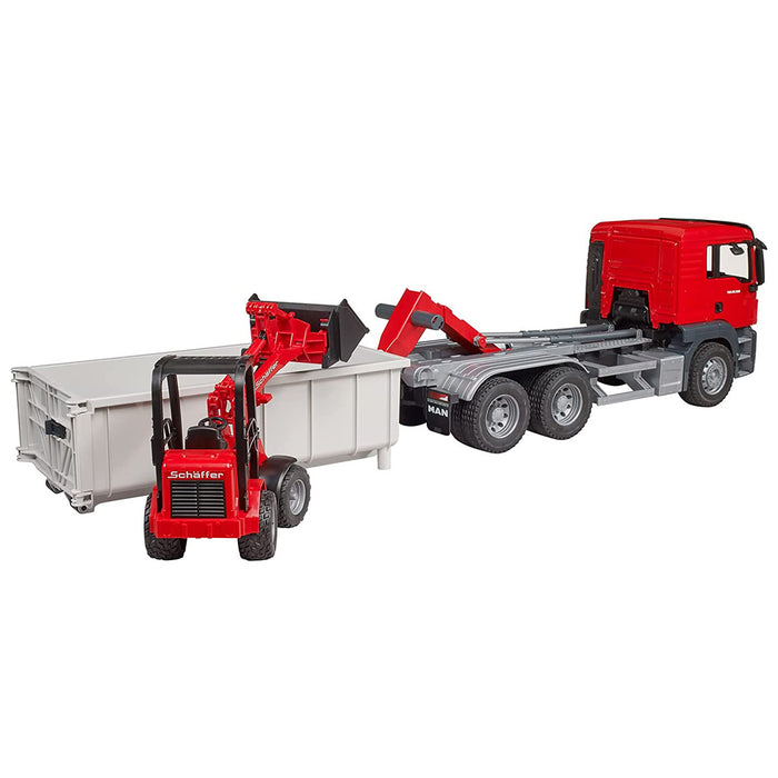 1/16 Man TGS Truck with Roll-off Container & Schaffer Compact Loader by Bruder