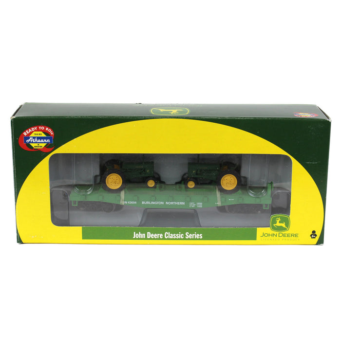 1/87 HO Scale John Deere 40' Flat Rail Car with 2 Series 50 Tractors