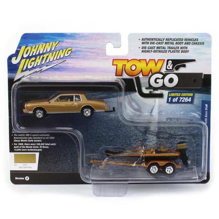 1/64 Johnny Lightning Truck & Trailer 2023 Release 1B - 1980 Chevrolet Monte Carlo with Bass Boat