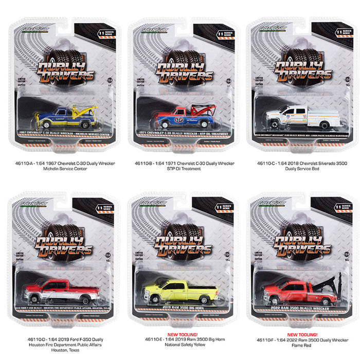 1/64 Dually Drivers Series 11, SEALED 6 Truck Set, Greenlight Collectibles