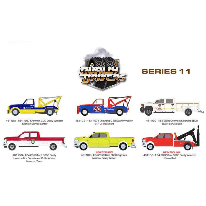 1/64 Dually Drivers Series 11, SEALED 6 Truck Set, Greenlight Collectibles