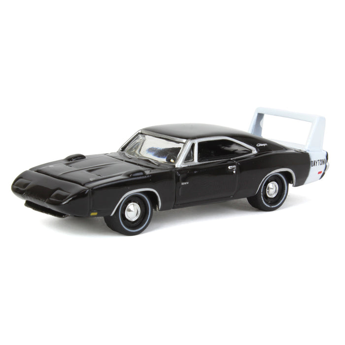 1/64 1969 Dodge Charger Daytona, Gloss Black with Rear Stripe, Johnny Lightning