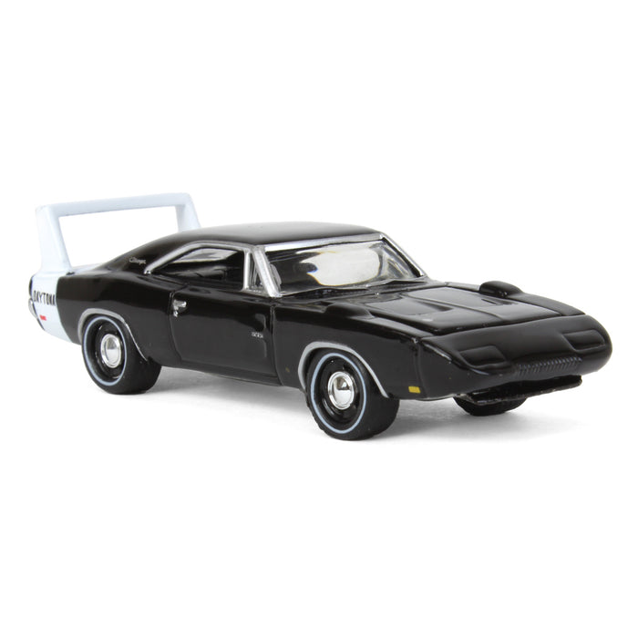 1/64 1969 Dodge Charger Daytona, Gloss Black with Rear Stripe, Johnny Lightning