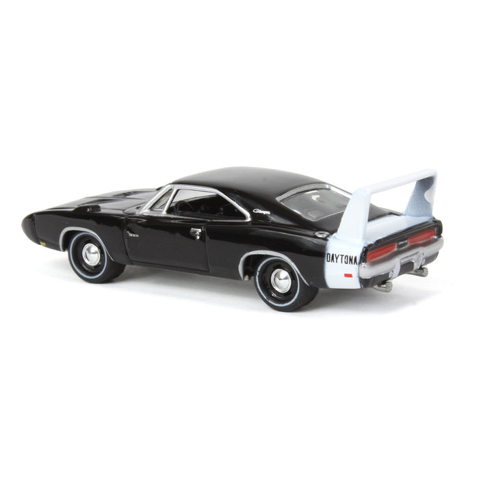 1/64 1969 Dodge Charger Daytona, Gloss Black with Rear Stripe, Johnny Lightning