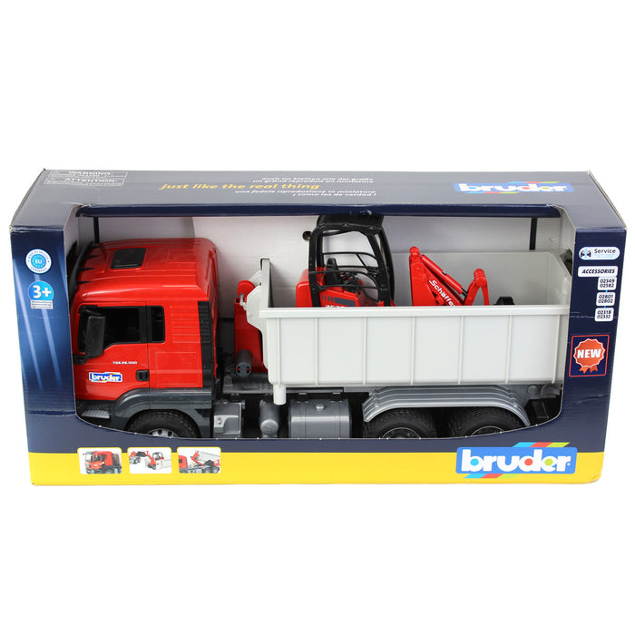 1/16 Man TGS Truck with Roll-off Container & Schaffer Compact Loader by Bruder