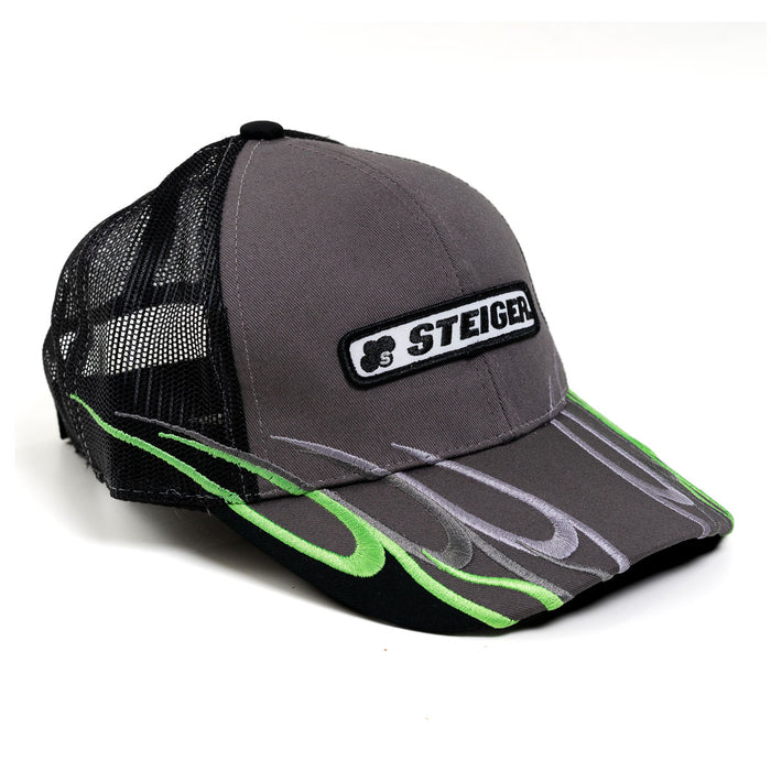 Steiger Charcoal Gray with Neon Green Flames & Black Mesh Back