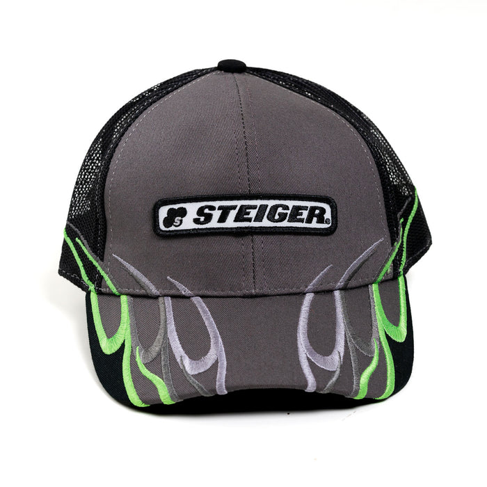 Steiger Charcoal Gray with Neon Green Flames & Black Mesh Back