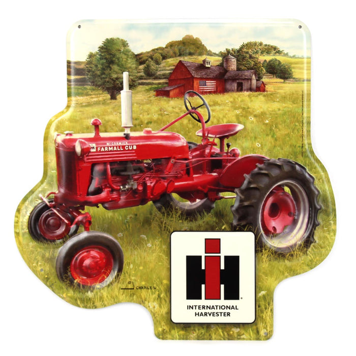 IH Farmall Cub Tractor Farm Scene Tin Sign, 16in x 15.75in
