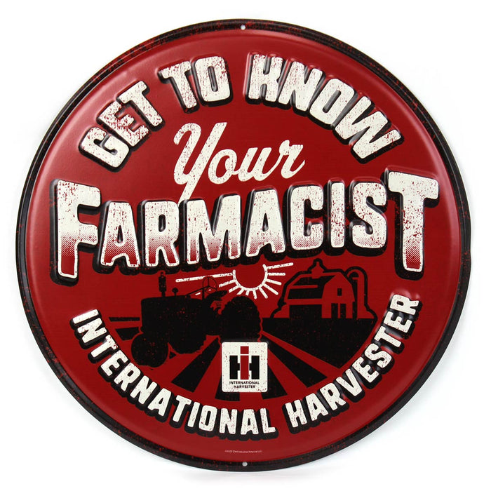 International Harvester "Get to Know Your Farmacist" Tin Sign, 16in x 16in